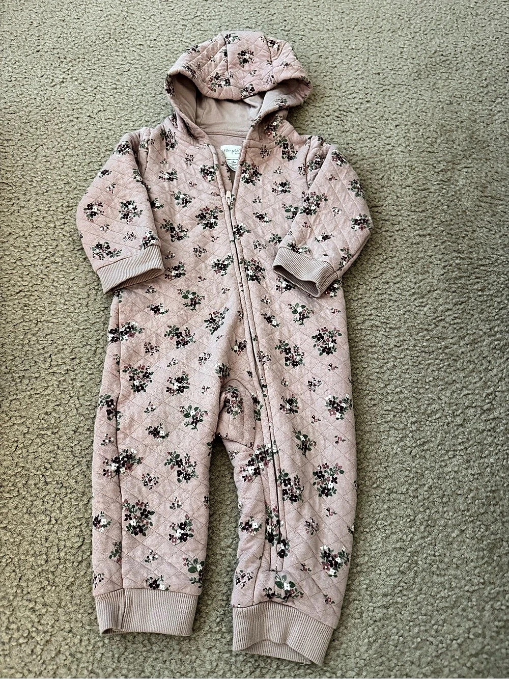 little planet by carter's Quilted Floral Hooded Jumpsuit Footie Pink Baby 12M